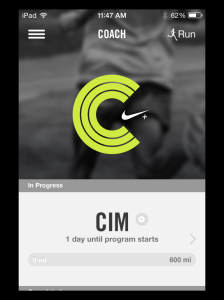Using my Nike+ app to train for my fist marathon = California International Marathon in Sacramento.